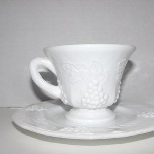 Vtg. Indiana Colony Milk Glass White Harvest Grape Cup and Saucer